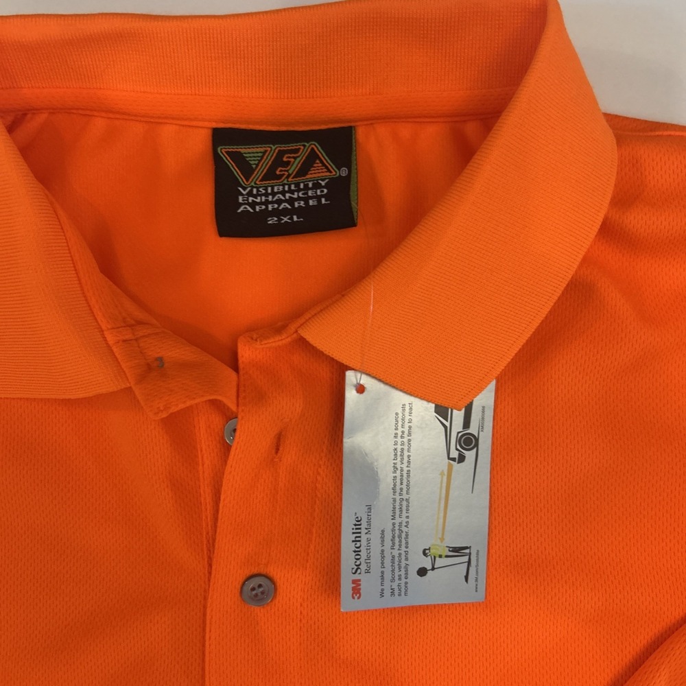 VEA Hi Vis Safety Polo Shirt Mens 2XL Orange Reflective NWT Holland Class 2 - Picture 3 of 9